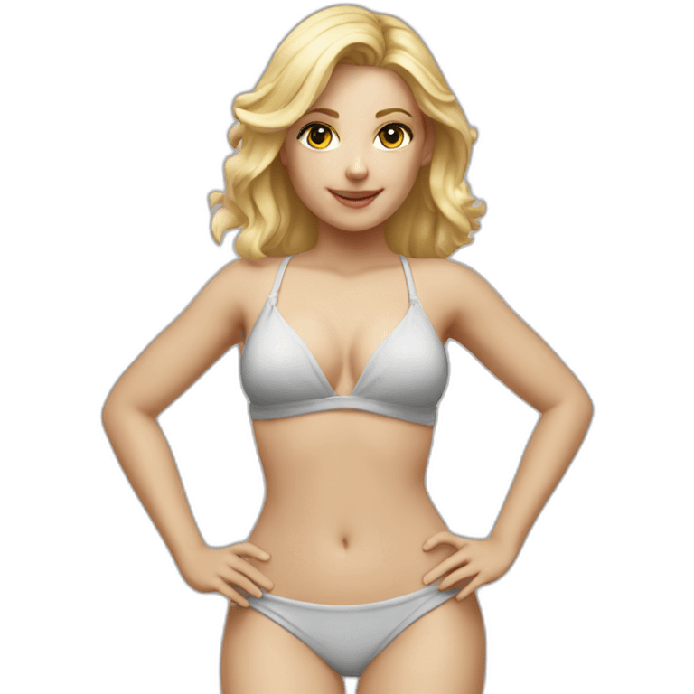 hyperrealistic caucasian blonde female body white bikini grey skirt emoji