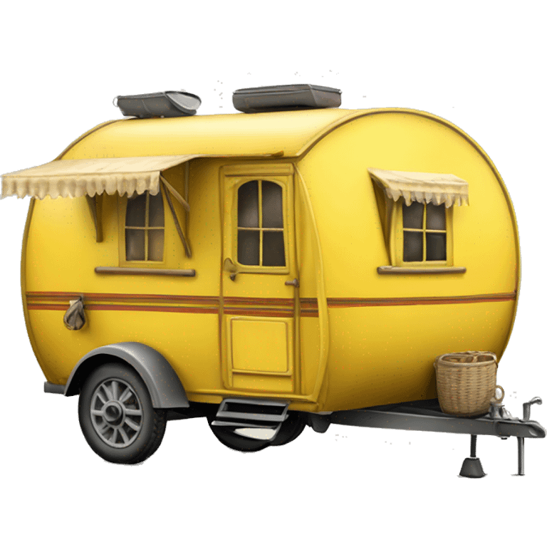 Realistic yellow vintage round gypsy caravan wagon camper emoji