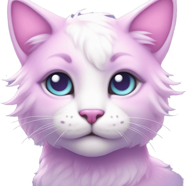 Kawaii colorful bright light pastel lilac-pink-white-gradient fantasy ethereal anthro feline fursona animal creature emoji