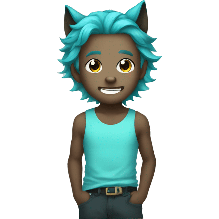 chibi cyan hair boy with wolf ears happy emoji