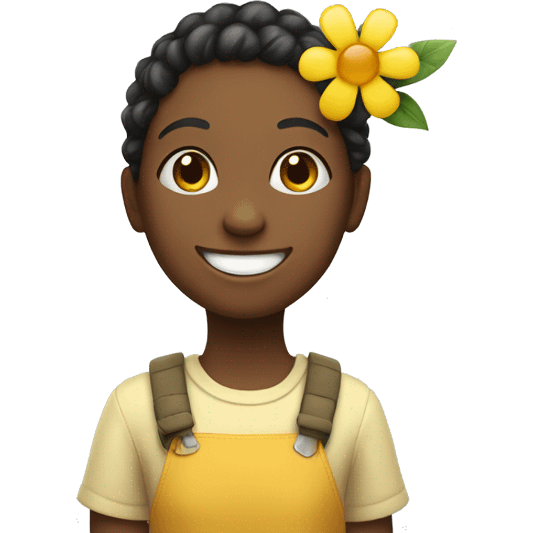 smiling girl with flower emoji