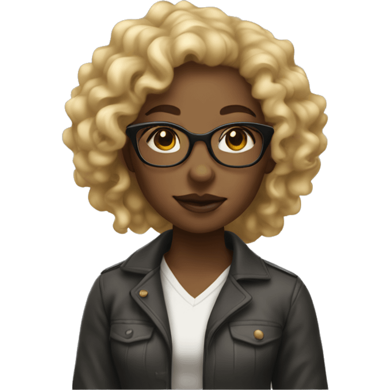 Lighskined Black girl with blonde curly hair and glasses emoji