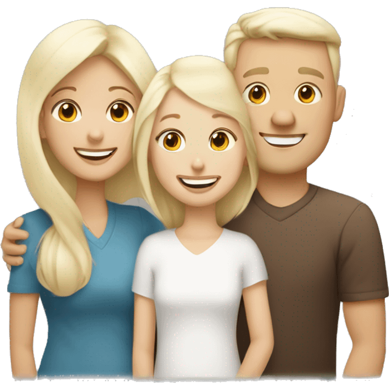 white blonde daughter with white brunette mom and white ginger dad all smiling and hugging emoji