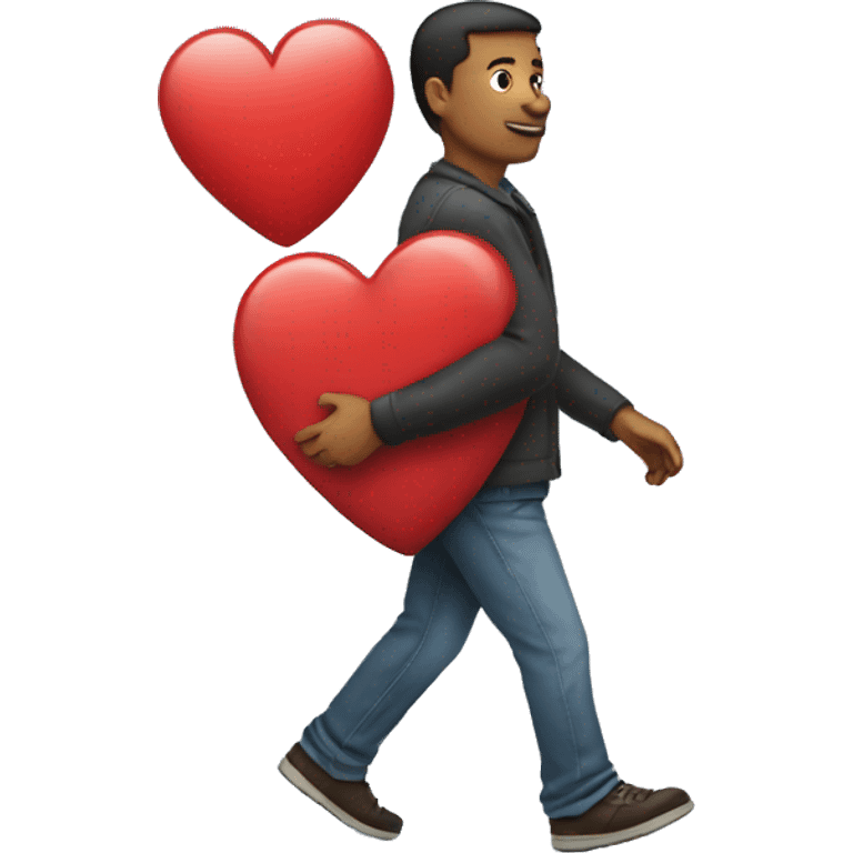 man walking carrying a heart emoji