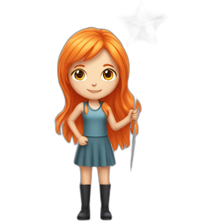 orange hair girl holding a star wand emoji