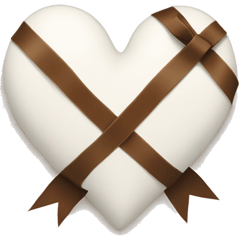 A white heart with brown ribbon emoji