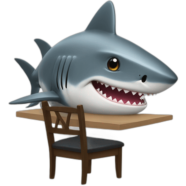 A shark sitting at a table wearing a suit looking straight ahead emoji