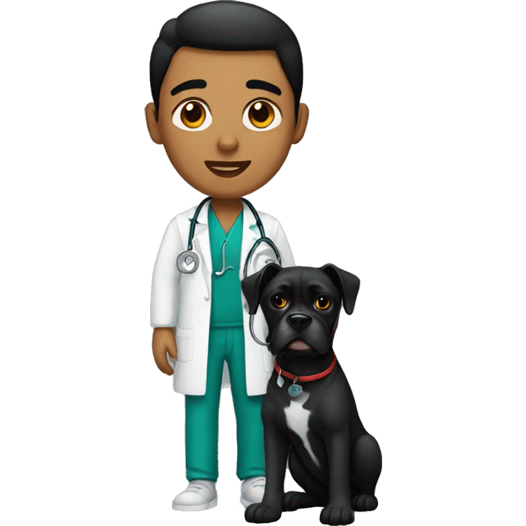 Young Mexican doctor with big black boxer dog  emoji