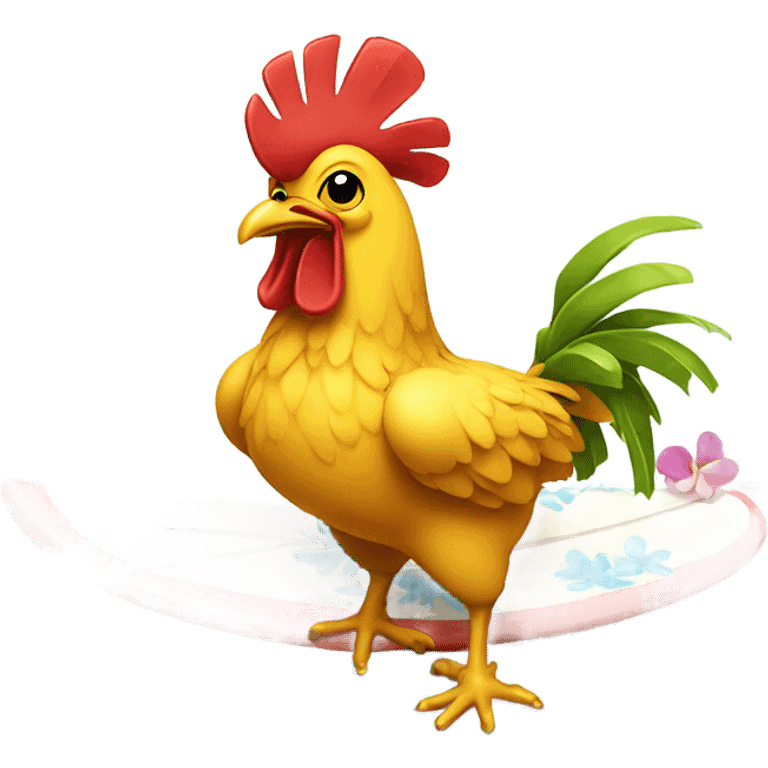 hawaiian chicken surfing with a lei around its neck emoji