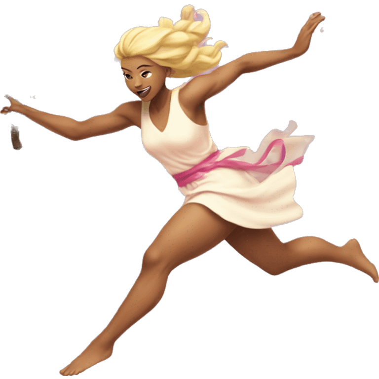 blonde cherry blossom goddess sprinting, with a large stride and arms outstretched emoji