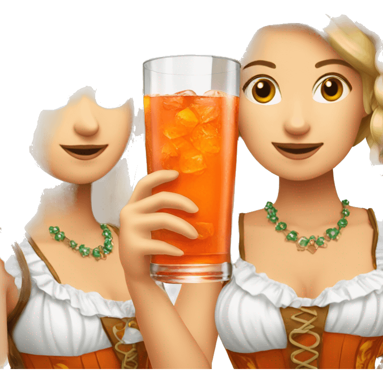 three Bavarian girl drinking aperol emoji