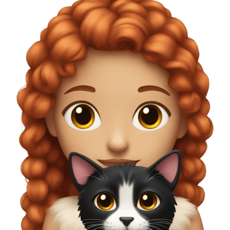 red haired girl with fluffy black cat emoji