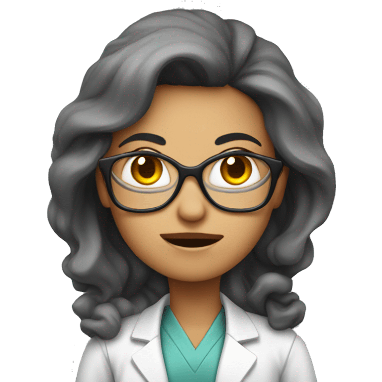 Mad female scientist with long black and gray hai emoji