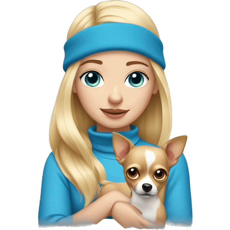 blonde girl with blue eyes holding her Chihuahua  emoji