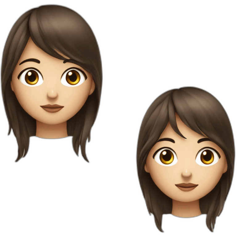 Fille brune abec des yeux bleux avec une frange et des cheuveux long emoji