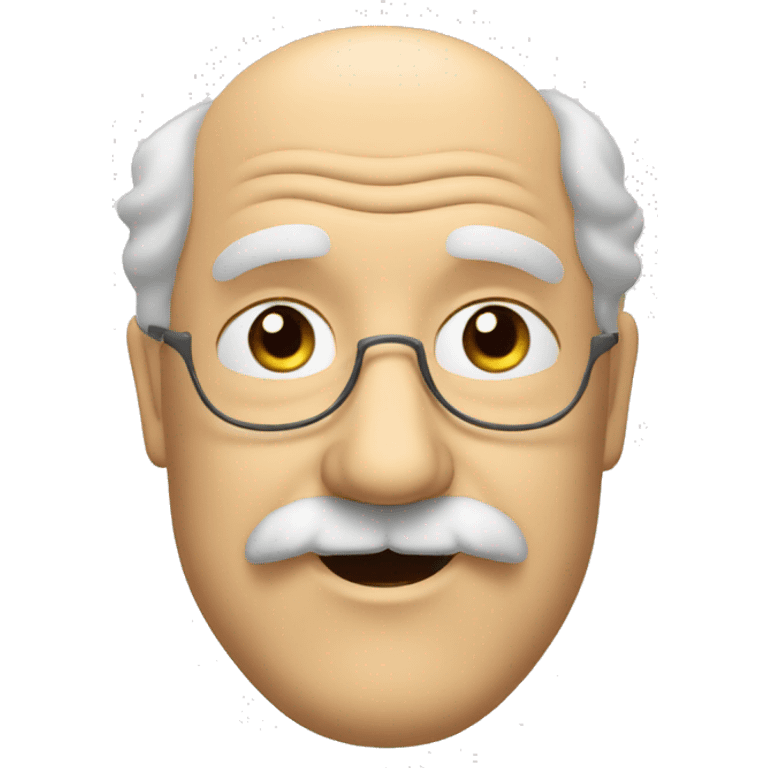 Short pudgy old man over enthusiastic face bald forehead long wavy hair moustache  emoji