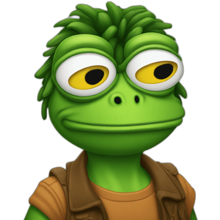 Pepe la rana con pestañas y pelo negro emoji