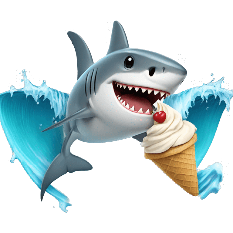 Surfing shark with an ice cream hat  emoji