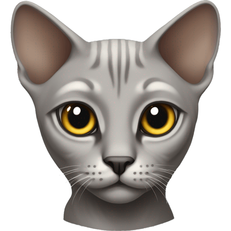 a grey fold-eared cat of the Sphinx breed with hollow eyes emoji