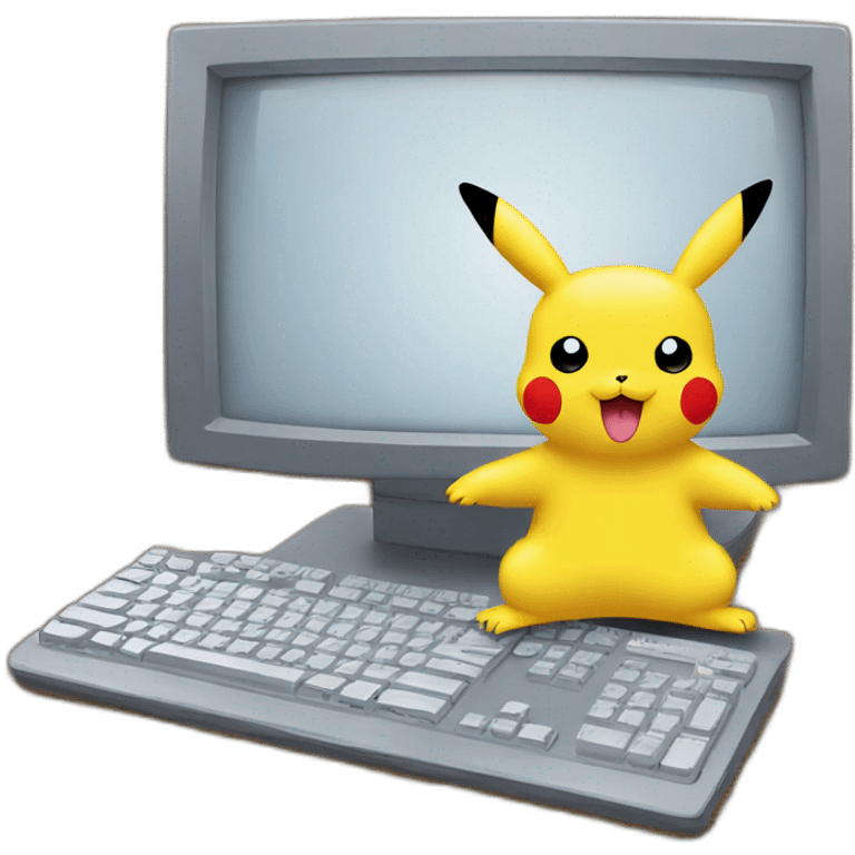 pikachu and a computer emoji