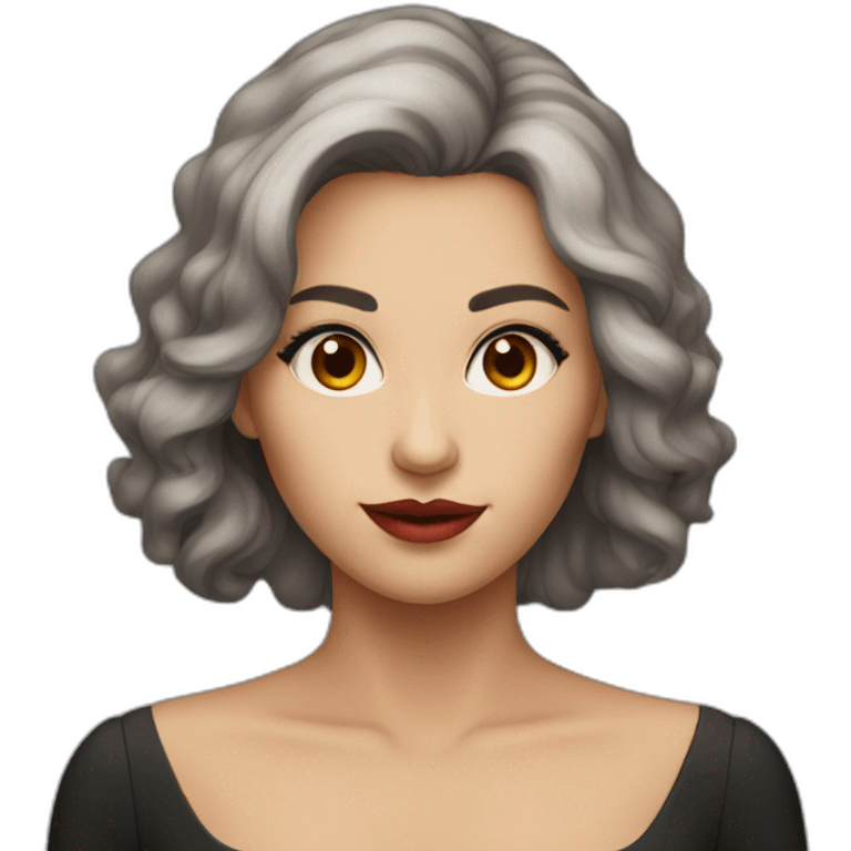 ashen hair color woman in a dark elegant dress color of the eyes are red emoji