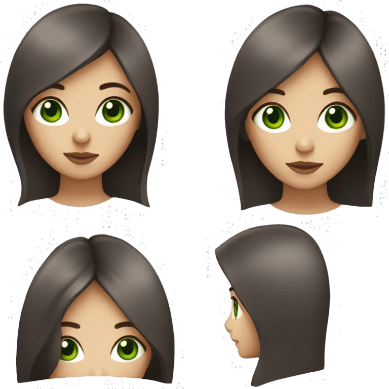 Lady with straight dark brown hair and deep green eyes emoji