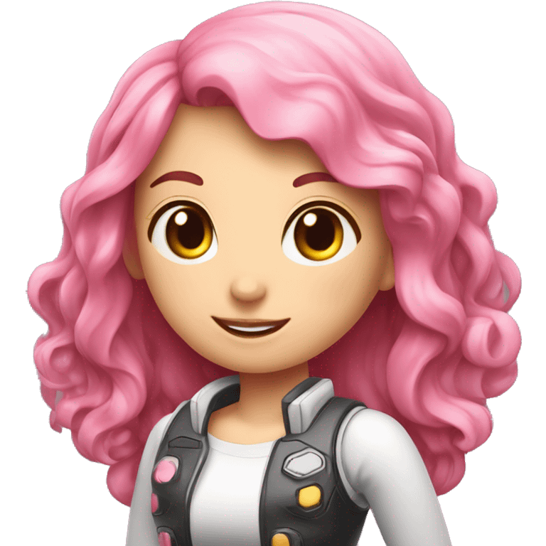 Junge Frau mit rosa-weißen langen Haaren die einen Gaming-Controller hält emoji