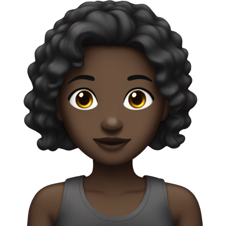 Cute dark skin girl with jet black hair emoji