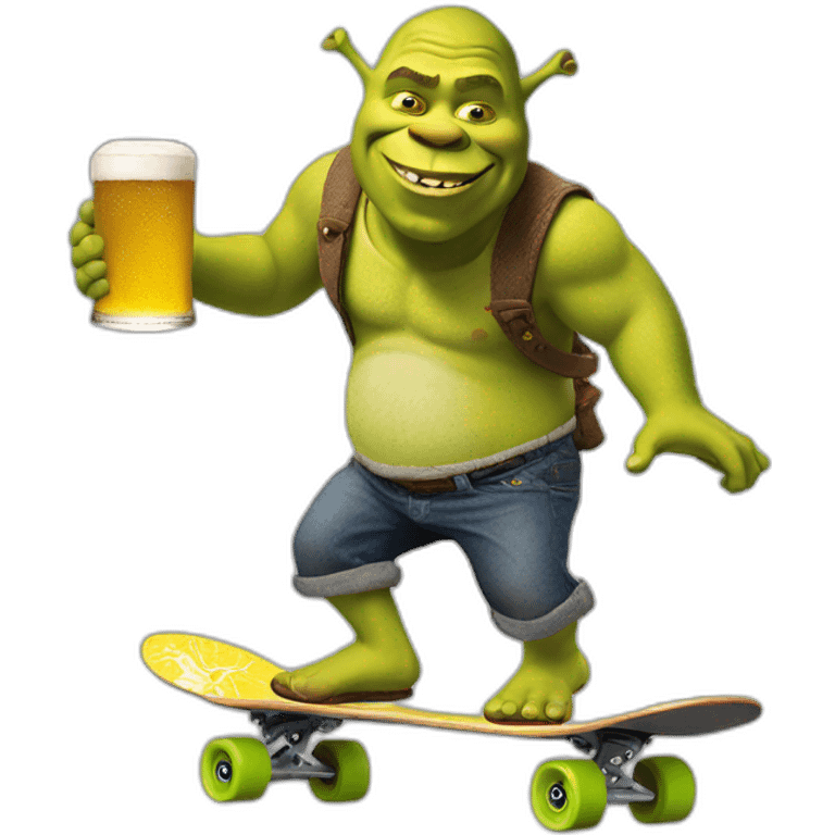 shrek skateboarding with a beer emoji