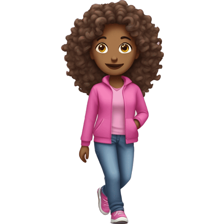 Curly hair brunette woman walking in pink clothes emoji