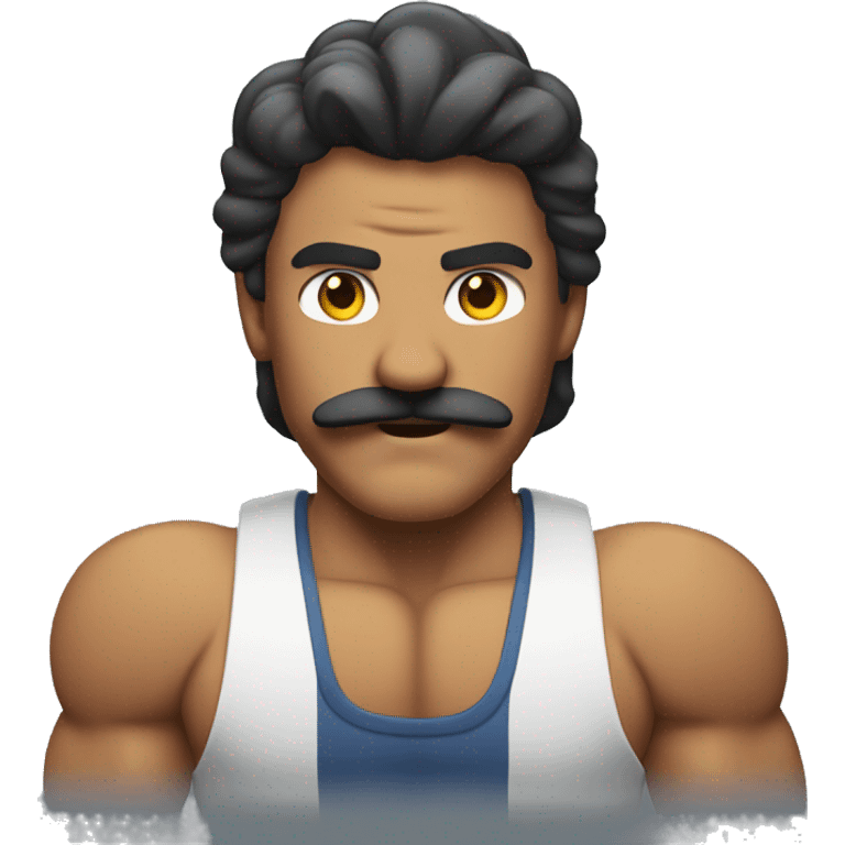 flexing muscular man with a mustache and a mullet emoji