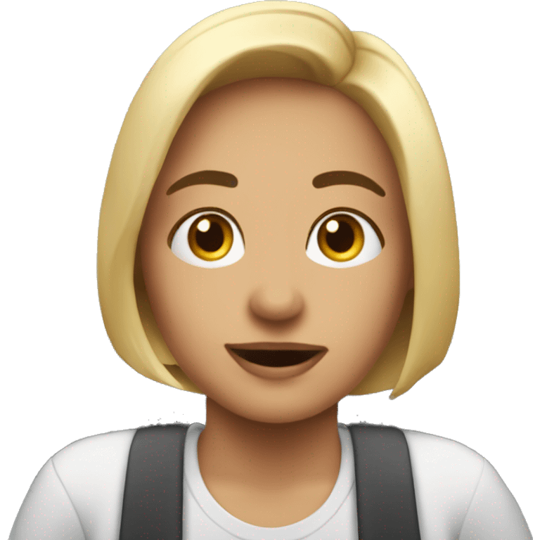 Emoji of woman on a video call in the car wearing al ALDI branded shirt emoji