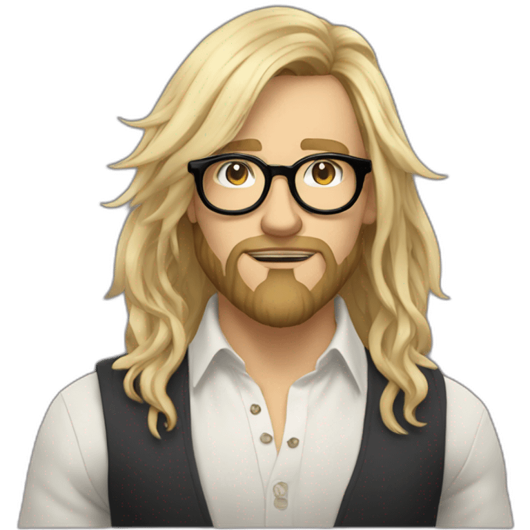 Non binary Big lebowsky blond round glasses chaotic beard long hair drink rhum emoji