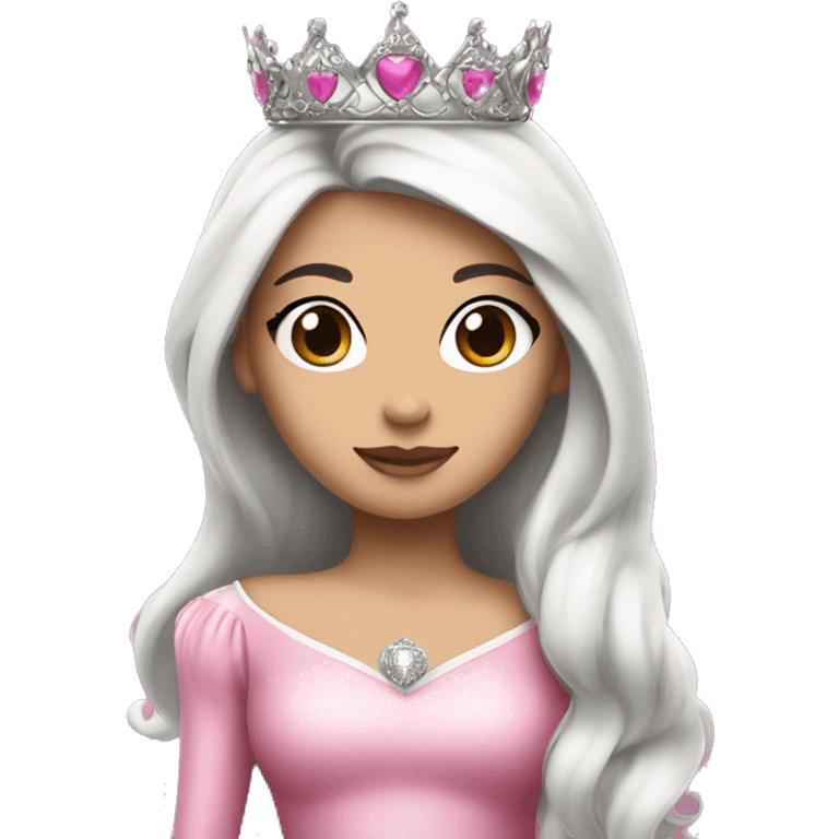 PRINCESS WITH WHITE SKIN, LONG AND VOLUMOUS BLACK HAIR, WITH A PRINCESS CROWN, WITH PINK PRINCESS OUTFIT emoji