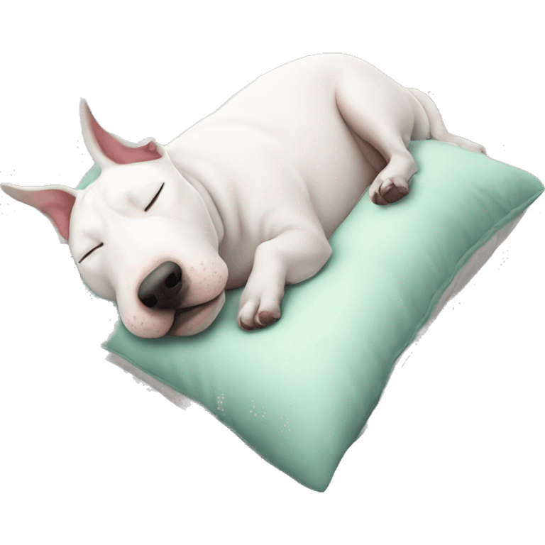 white bull terrier sleeping on pillow emoji