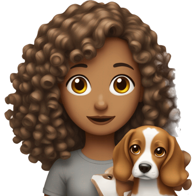 Curly girl with beagle emoji