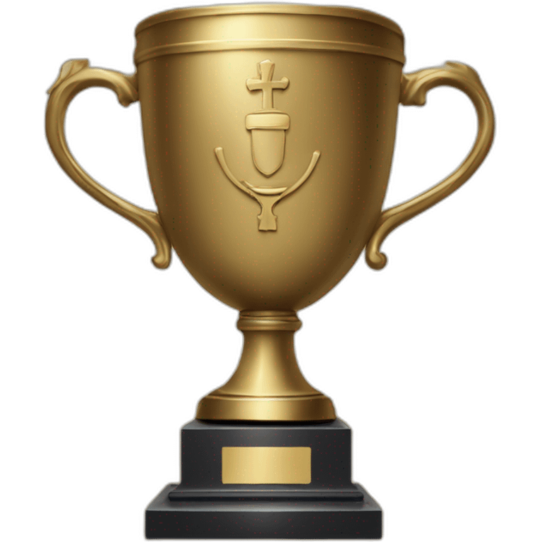 royal big empty Christian trophy for the winner with a cross on royal background emoji