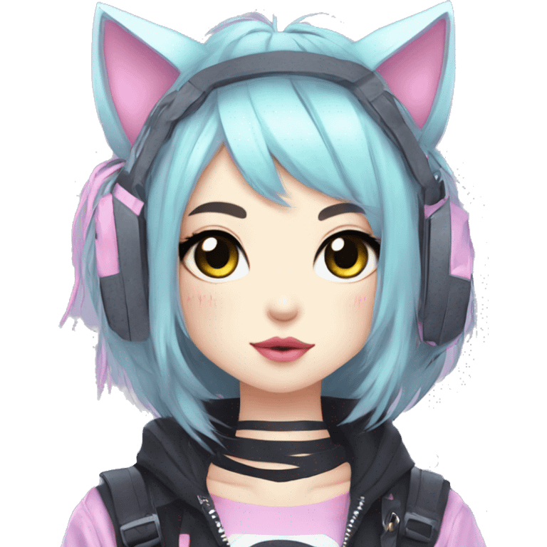 Edgy Kawaii Cute Cool Pastel Cartoon Beautiful Elegant Pretty Anime Punk Techwear Gothic Catgirl emoji