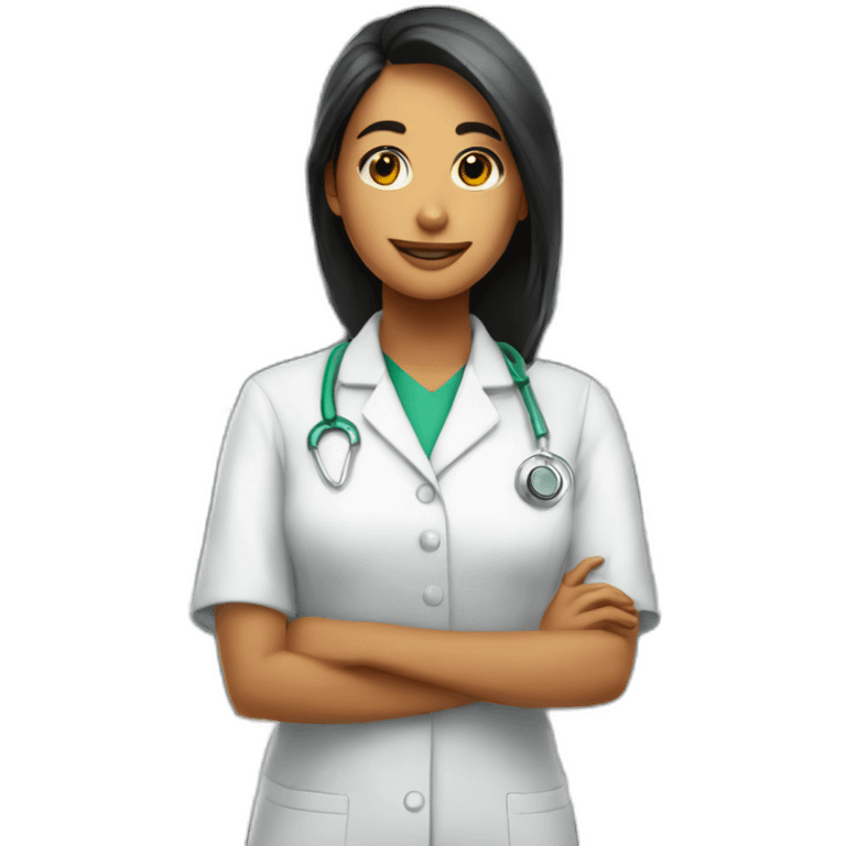 Chica joven con pelo largo trabajando en una farmacia emoji