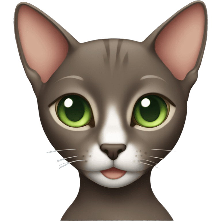 Dark brown oriental cat with green eyes smiling emoji