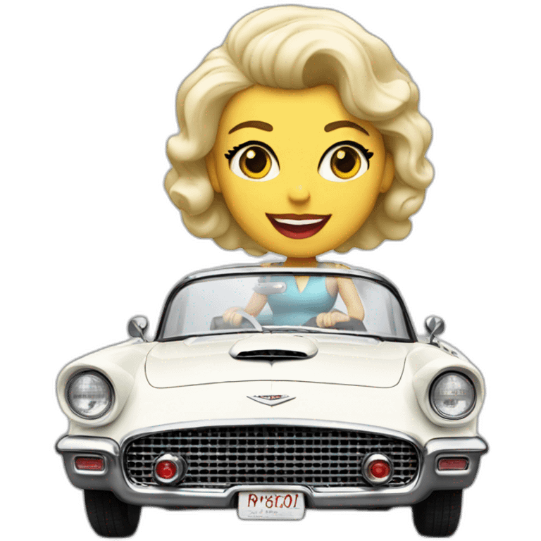 A woman driving a white 1957 Thunderbird emoji