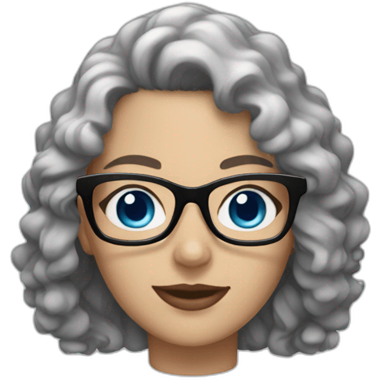 white woman with black curly hair, blue eyes and glasses emoji