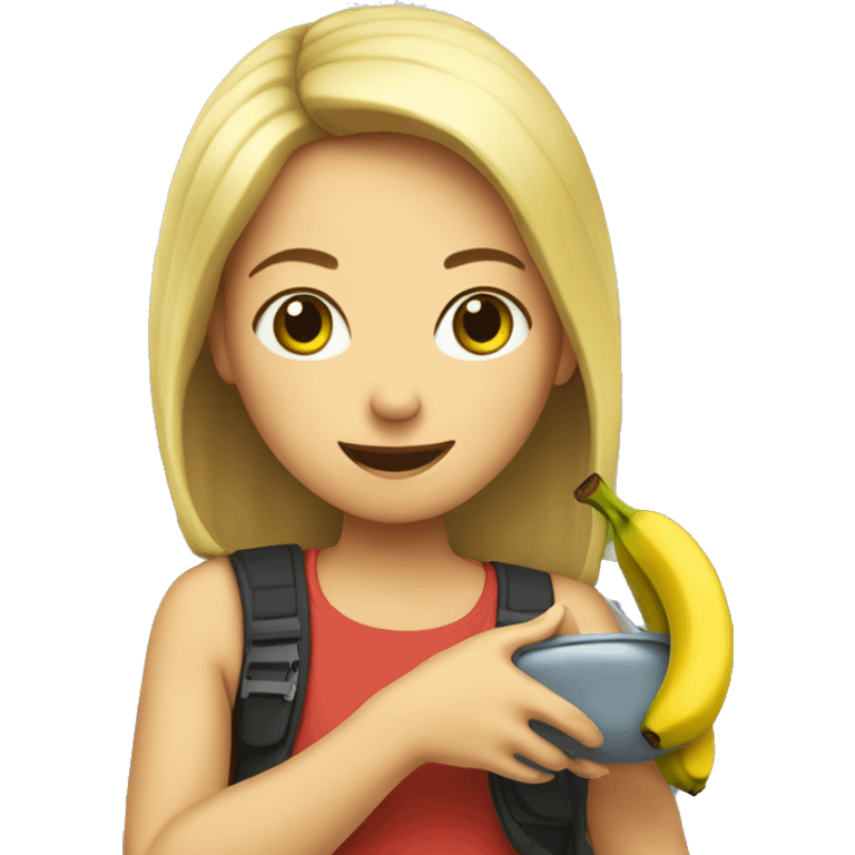 girl outdoors with car eating a banana emoji