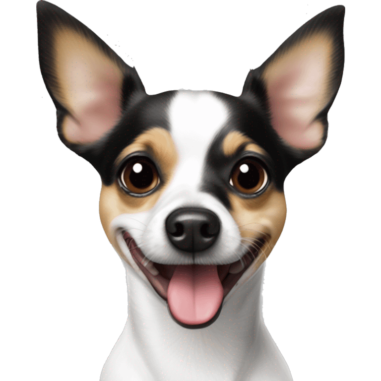 White black pointy ears Jack Russel cross breed chihuahua tongue out emoji