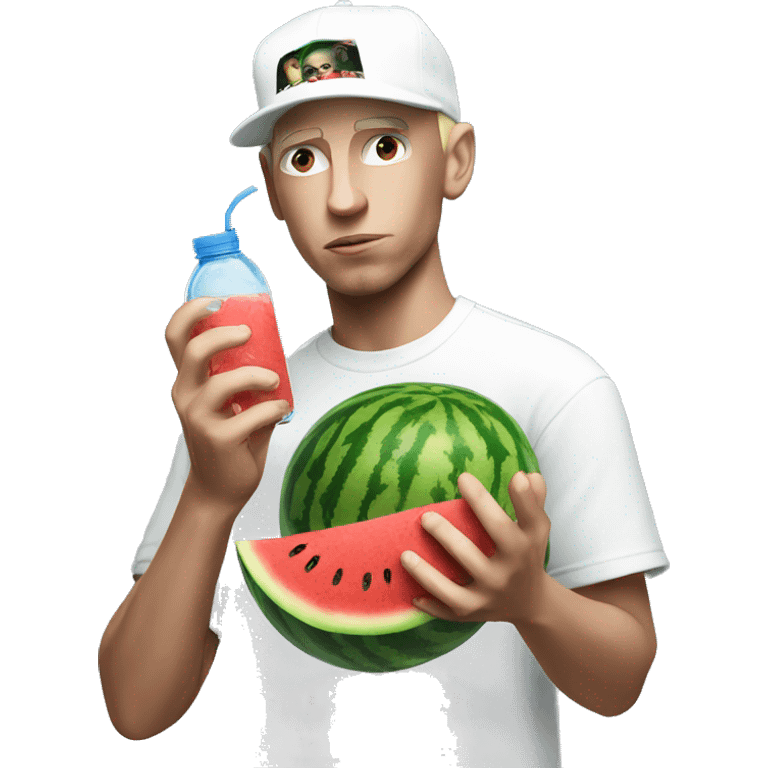 Eminem holding a water melon emoji