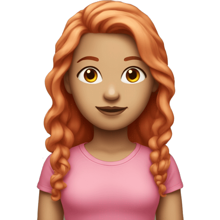 A light-skinned girl with long red hair in a pink T-shirt emoji