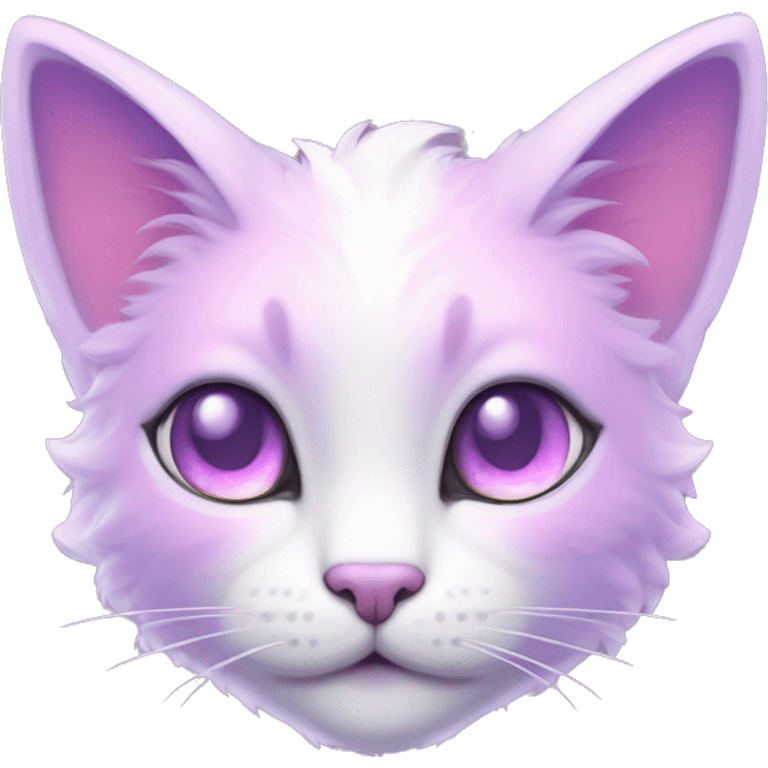 Kawaii colorful bright light pastel lilac-pink-white-gradient fantasy ethereal anthro feline fursona animal creature emoji