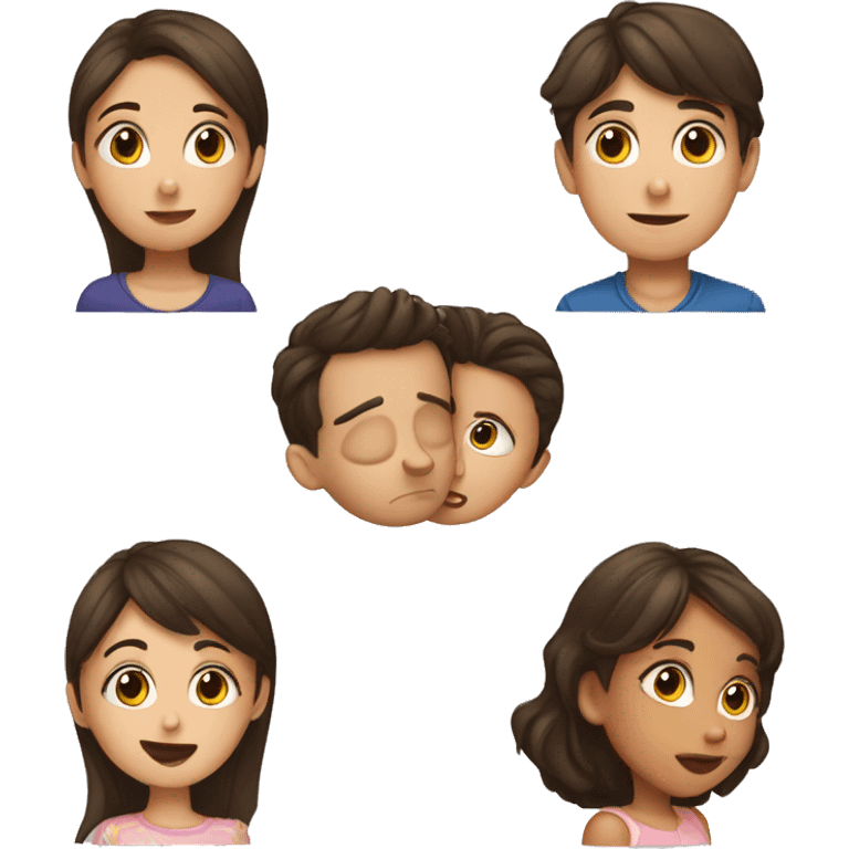 a brunette girl kissing to cheeks a brunette boy emoji