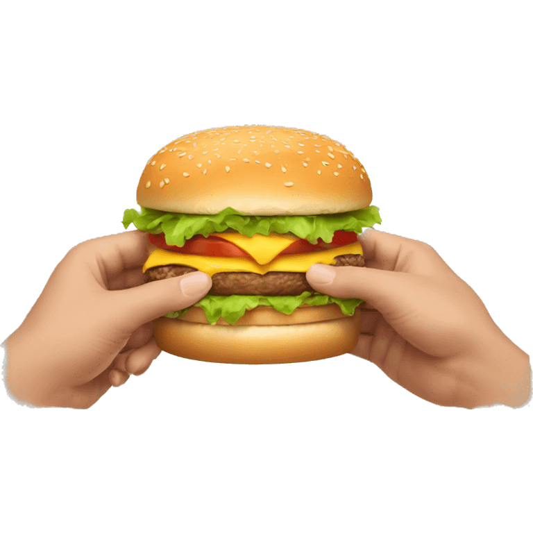 two hands holding burger with bite  emoji