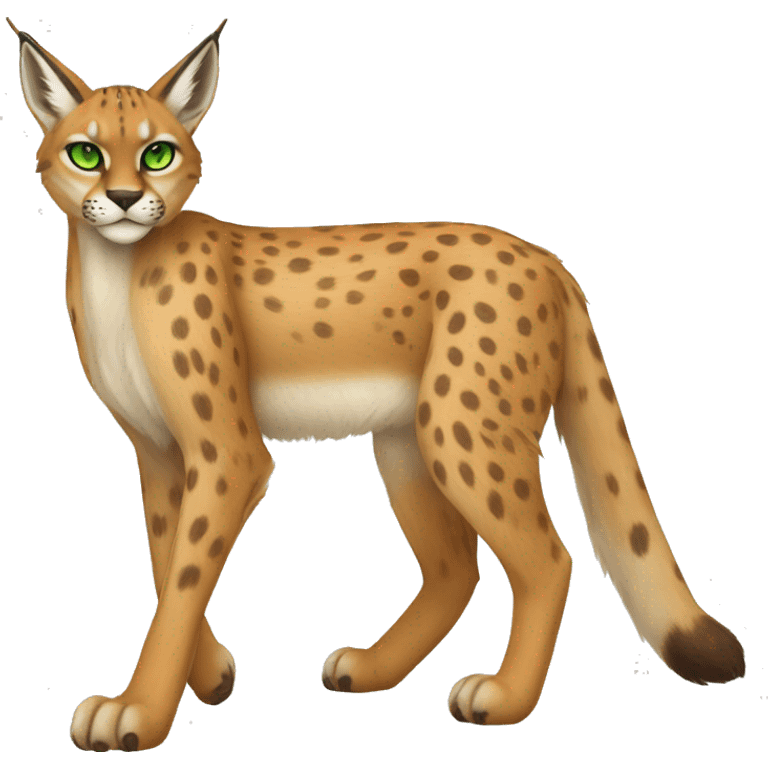 spotted Lynx-Caracal-Fakemon-hybrid with orange points, green eyes brown toes, and short tail, full body emoji